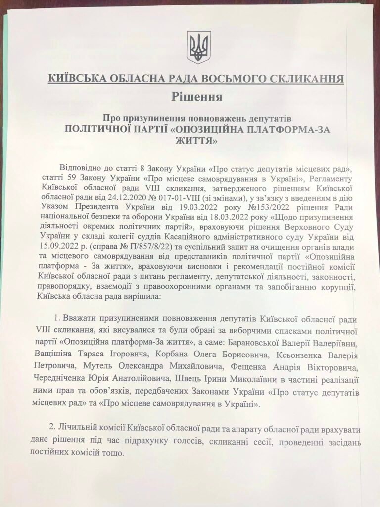 У Київській облраді заборонили голосувати депутатам ОПЗЖ 1