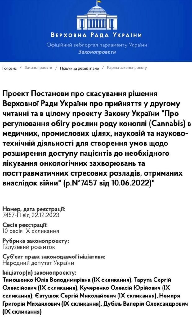 У Раді фракція “Батьківщина” заблокувала підписання законопроєкту про медичний канабіс